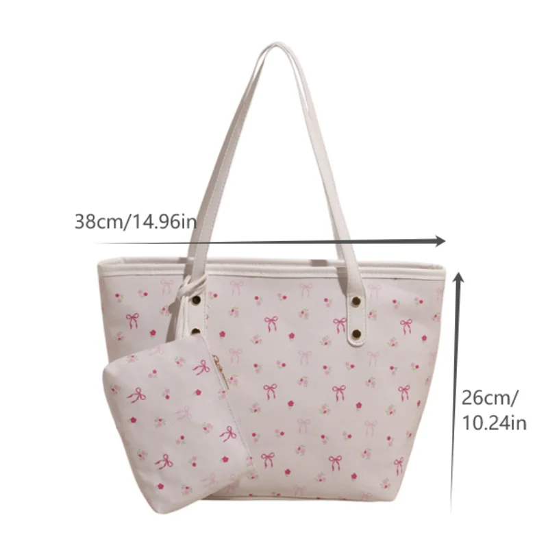 Women PU Floral Tote Bag Fashion Shoulder Bag Large Capacity Simple Tote Handbag Trendy Work Hobos Outdoor Travel Bag