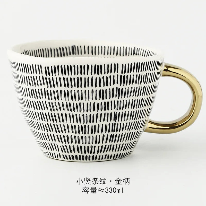 Nordic Hand-painted Simple Large Capacity Water Cup Ceramic Household Breakfast Cup Irregular Office Coffee Cup