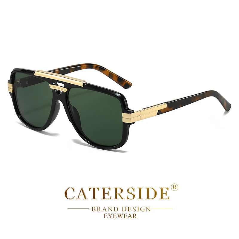 CATERSIDE Retro Big Frame Square Sunglasses Men Flat Top Double Bridge Pilot Punk Sun Glasses Women's Party Travel Eyewear UV400