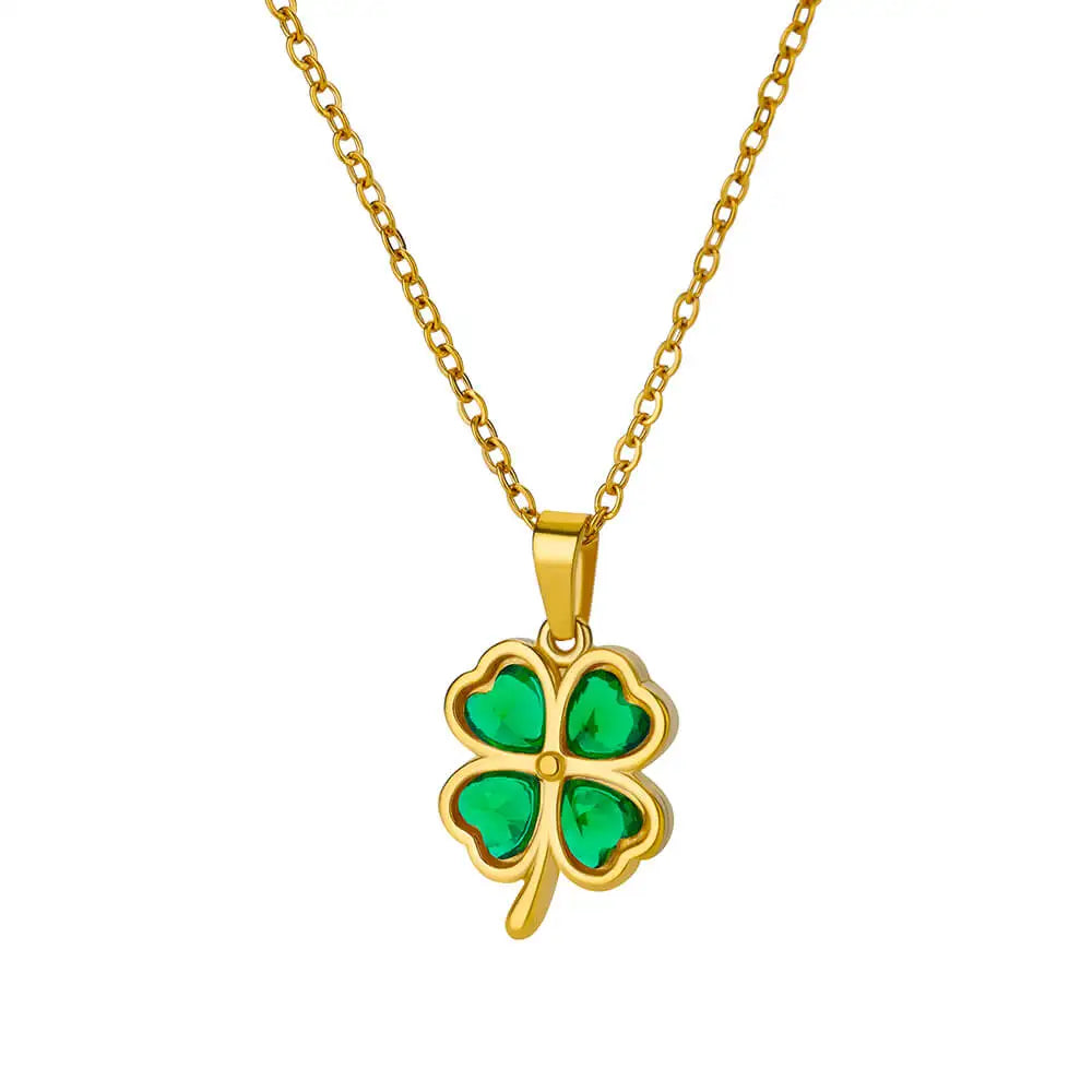 Vintage Lucky Four Leaf Clover Pendant Necklace - Zircon Jewelry