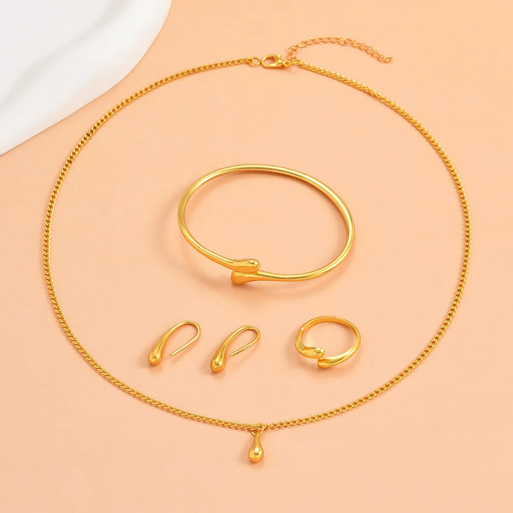 Water Drop Jewelry Set - 4-Piece Fashion Necklace Bracelet Ring Earrings