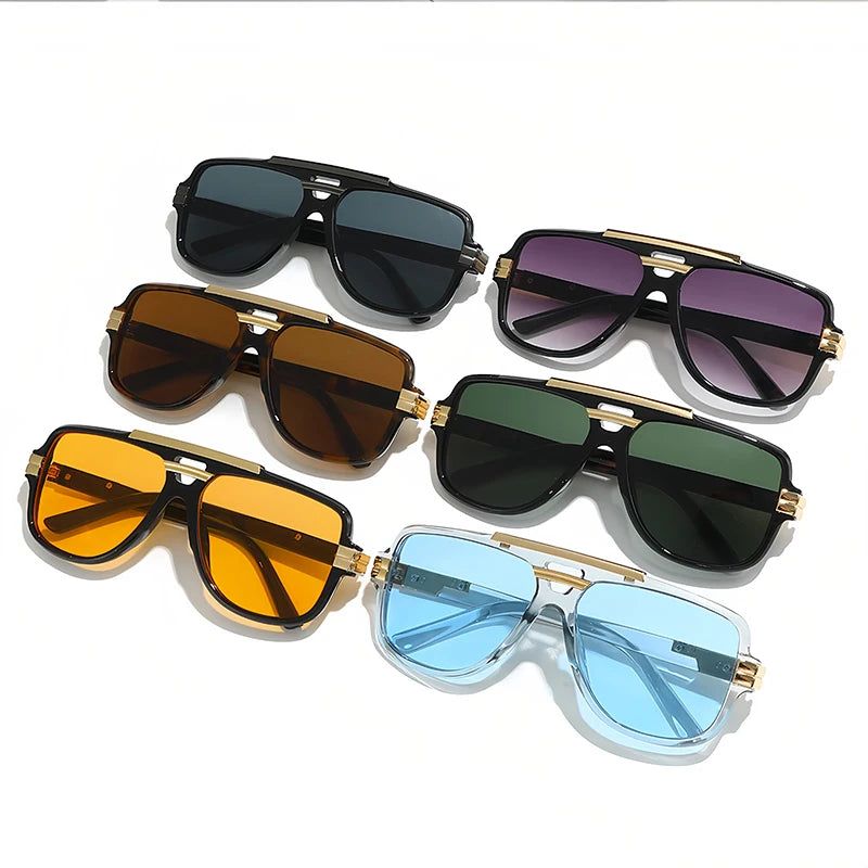 CATERSIDE Retro Big Frame Square Sunglasses Men Flat Top Double Bridge Pilot Punk Sun Glasses Women's Party Travel Eyewear UV400