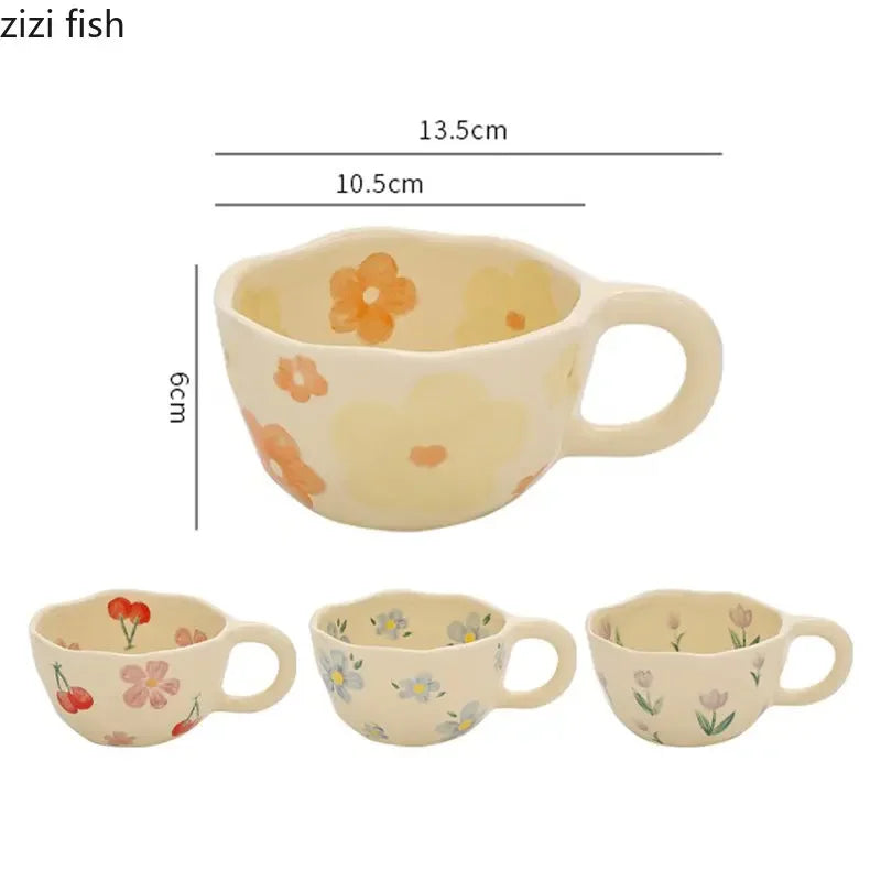Creative Floral Pattern Ceramic Coffee Mug - Office & Home Use