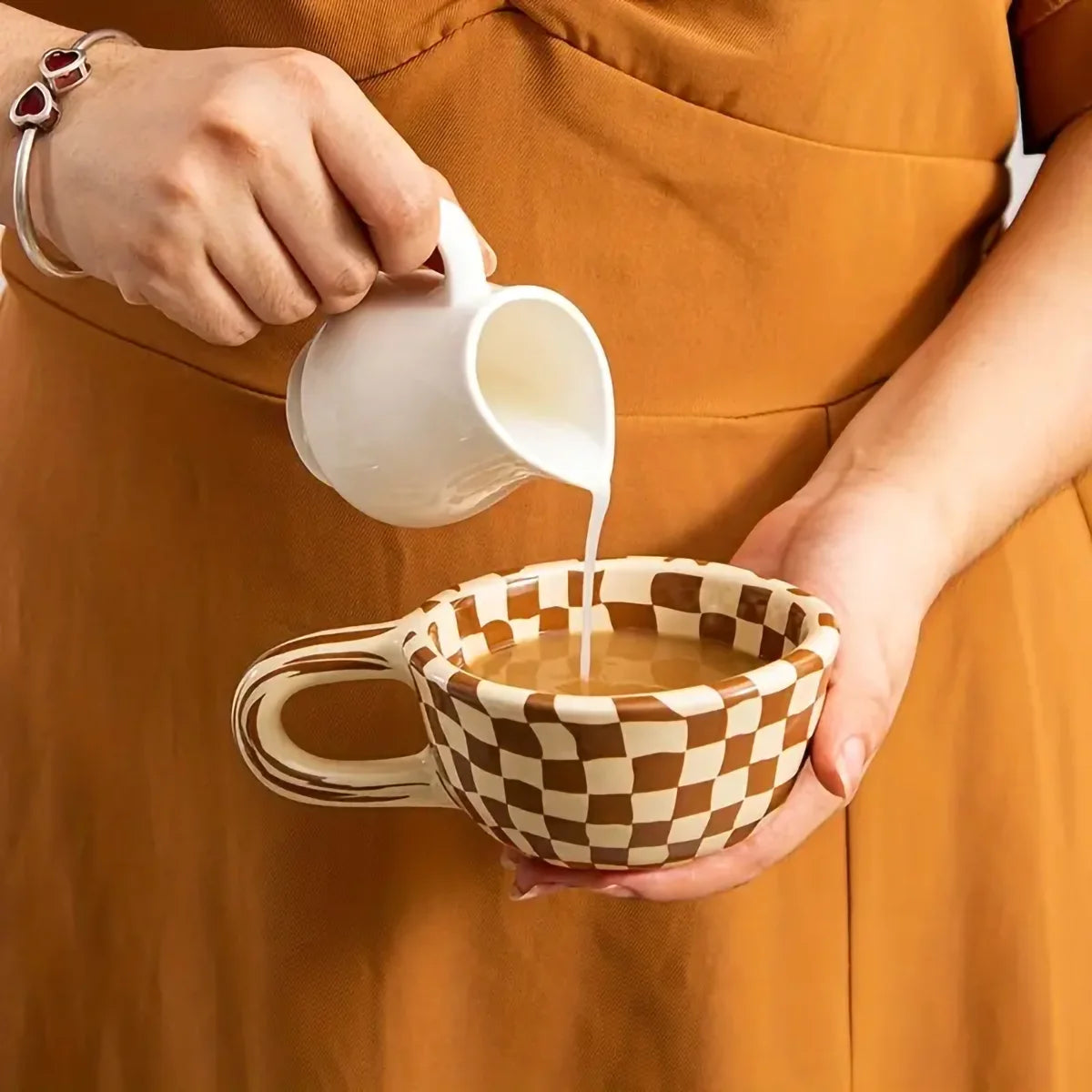 Unique Checkerboard Ceramic Coffee Cup - Perfect Gift