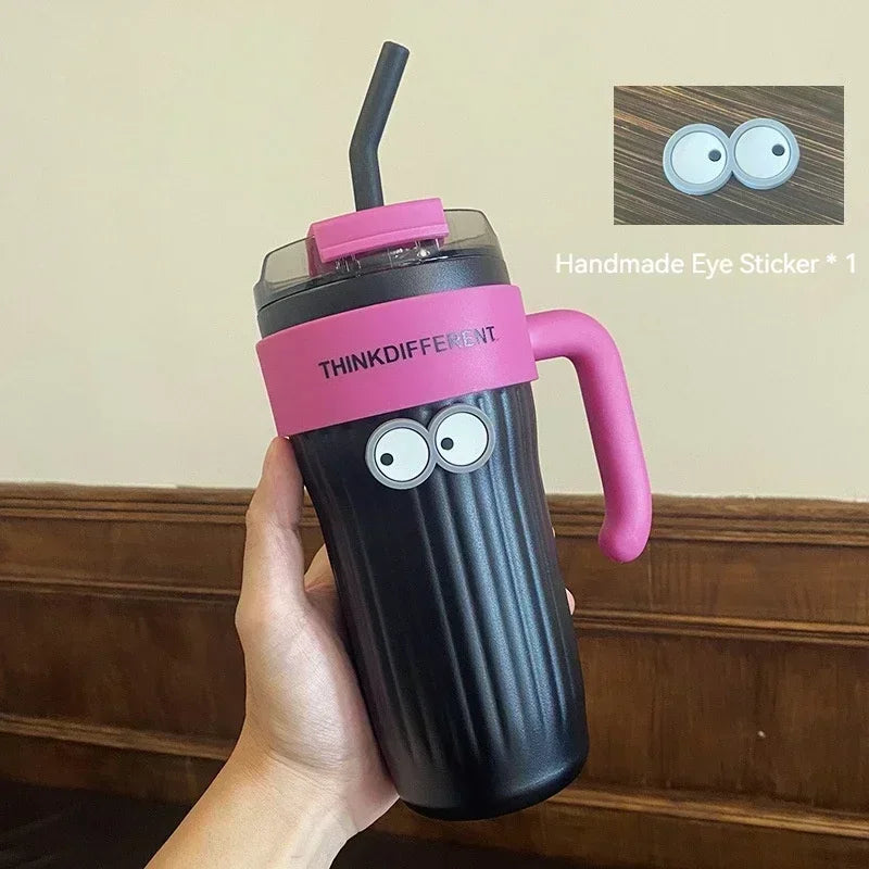 860ml Large Outdoor Thermal Tumbler with Straw - Car Cup Holder Size