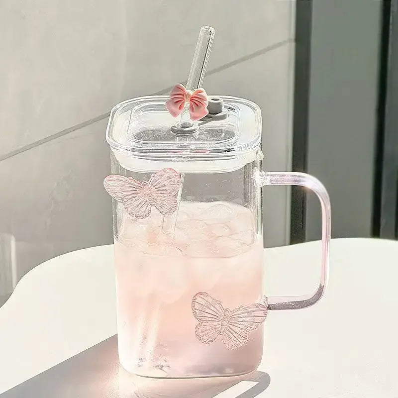 Bow Shaped Glass Water Cup - Cute Milk Coffee Cup