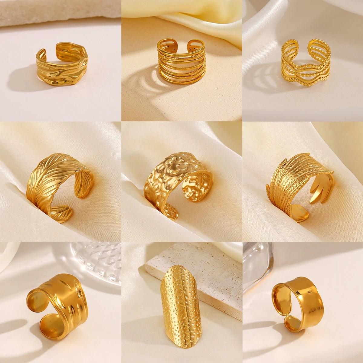 Stainless Steel Wide Geometric Ring - Punk Style Wedding Band