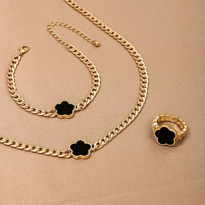 Water Drop Jewelry Set - 4-Piece Fashion Necklace Bracelet Ring Earrings