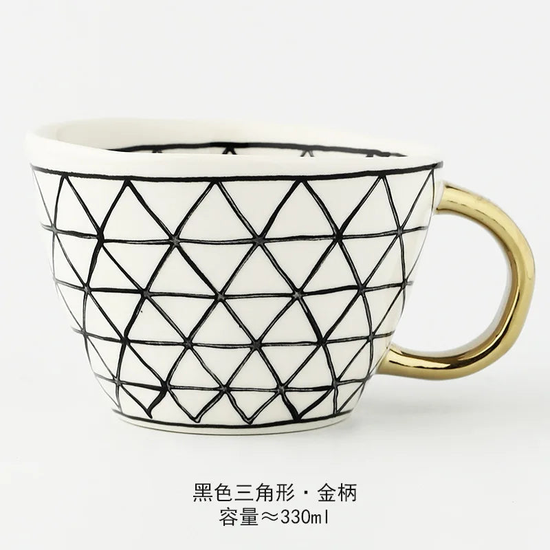 Nordic Hand-painted Simple Large Capacity Water Cup Ceramic Household Breakfast Cup Irregular Office Coffee Cup