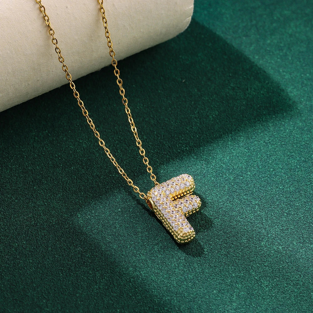New Trendy Zircon Crystal 26 English Letters Necklaces For Women Female Fashion Stainless Steel Choker Chain Jewelry Wholesale