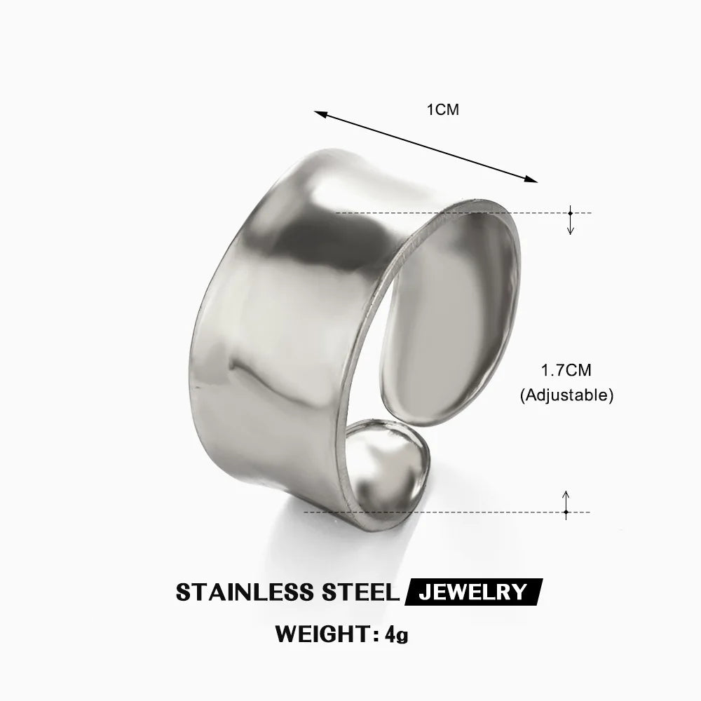 Stainless Steel Wide Geometric Ring - Punk Style Wedding Band