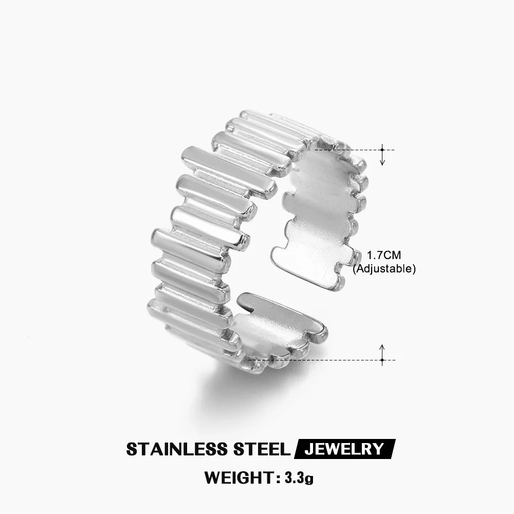Stainless Steel Wide Geometric Ring - Punk Style Wedding Band