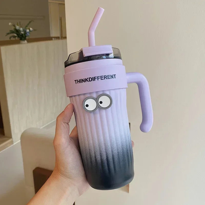 860ml Large Outdoor Thermal Tumbler with Straw - Car Cup Holder Size