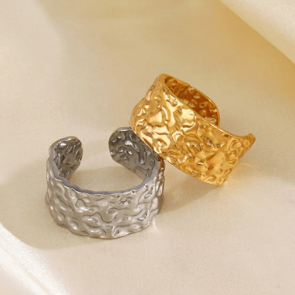 Stainless Steel Wide Geometric Ring - Punk Style Wedding Band