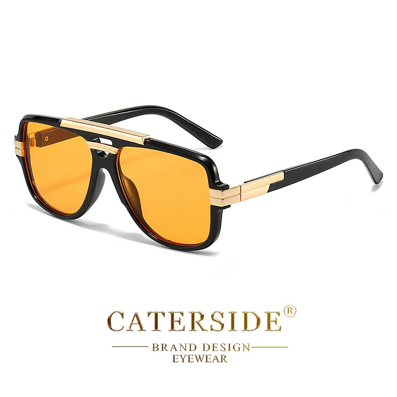 CATERSIDE Retro Big Frame Square Sunglasses Men Flat Top Double Bridge Pilot Punk Sun Glasses Women's Party Travel Eyewear UV400