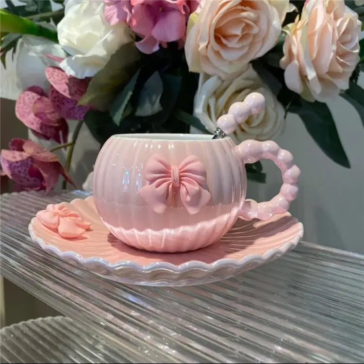French Pink Bow Cup - Light Luxury Coffee Cup Set