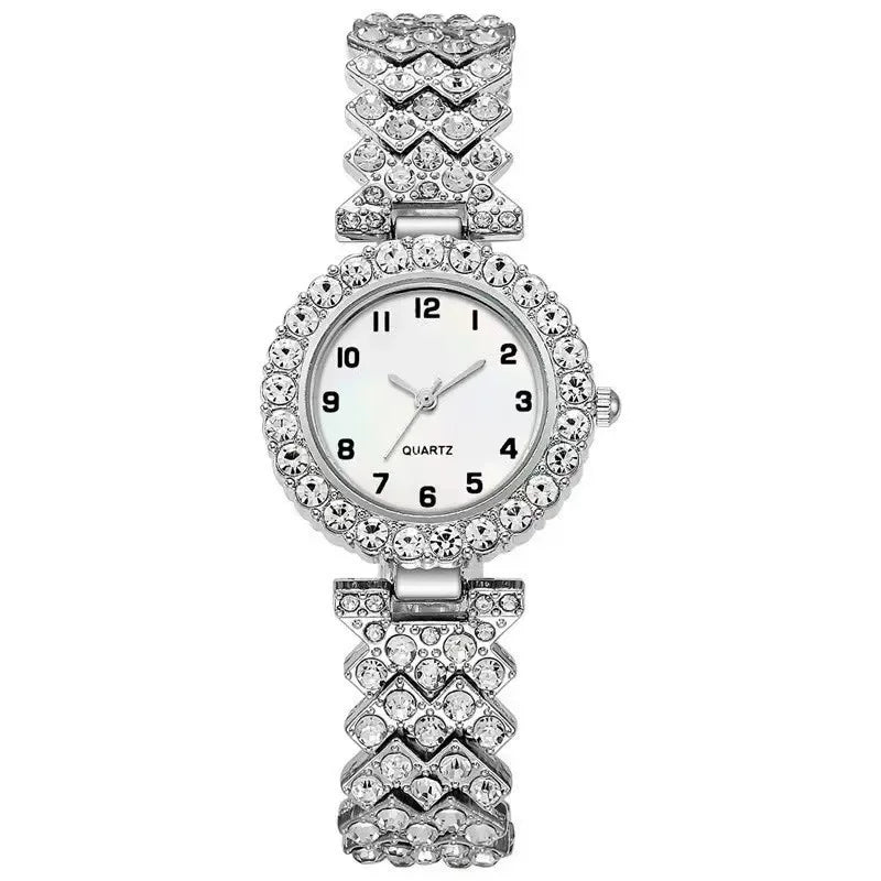Luxury Women Watch Set - Silver Strap Quartz with Bracelet Gift