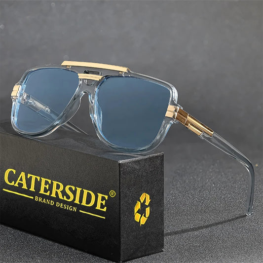 CATERSIDE Retro Big Frame Square Sunglasses Men Flat Top Double Bridge Pilot Punk Sun Glasses Women's Party Travel Eyewear UV400