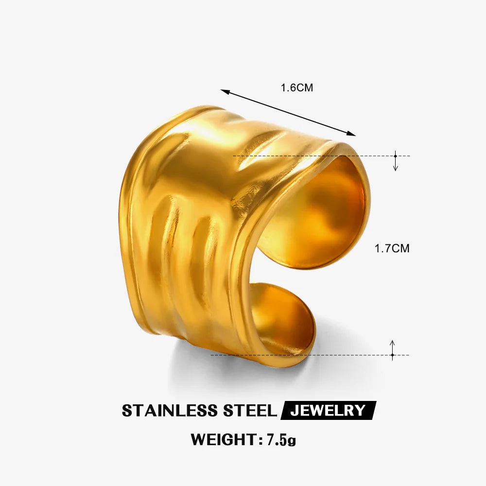Stainless Steel Wide Geometric Ring - Punk Style Wedding Band