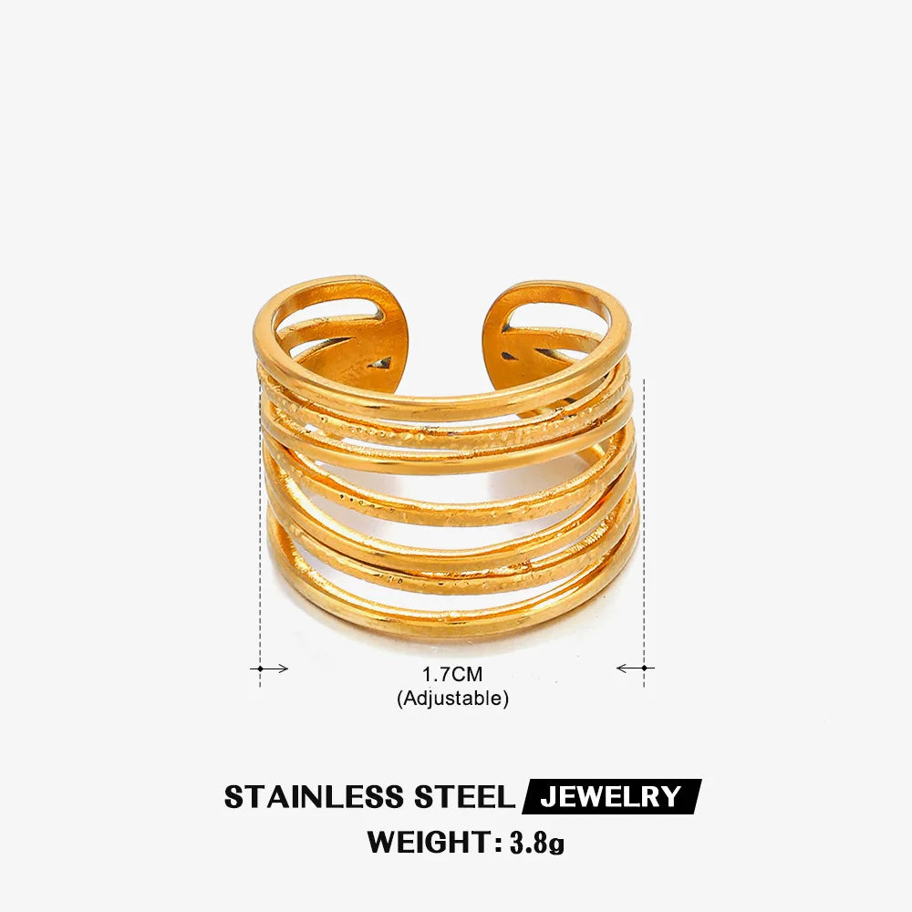 Stainless Steel Wide Geometric Ring - Punk Style Wedding Band