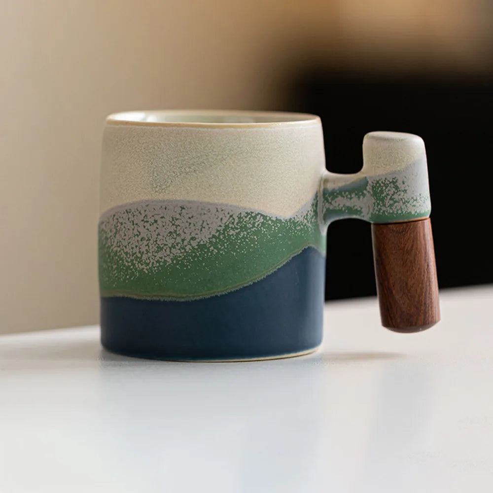 Creative Ceramic Coffee Mug Wood Handle Microwave Dishwasher Safe Coffee Cup Handmade 70ML Porcelain Mug Milk Cocoa Hot Tea