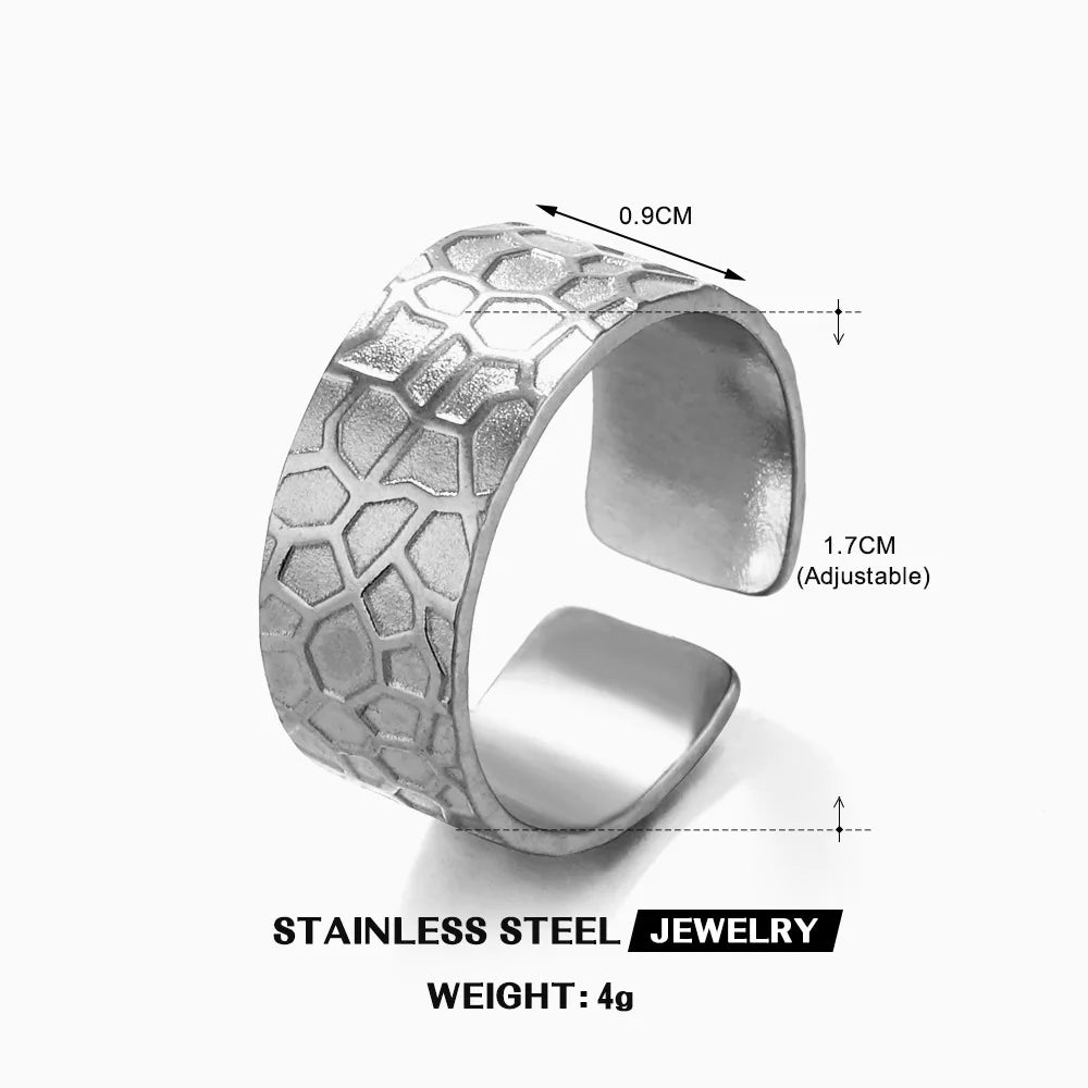 Stainless Steel Wide Geometric Ring - Punk Style Wedding Band