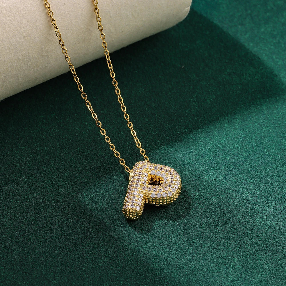 New Trendy Zircon Crystal 26 English Letters Necklaces For Women Female Fashion Stainless Steel Choker Chain Jewelry Wholesale