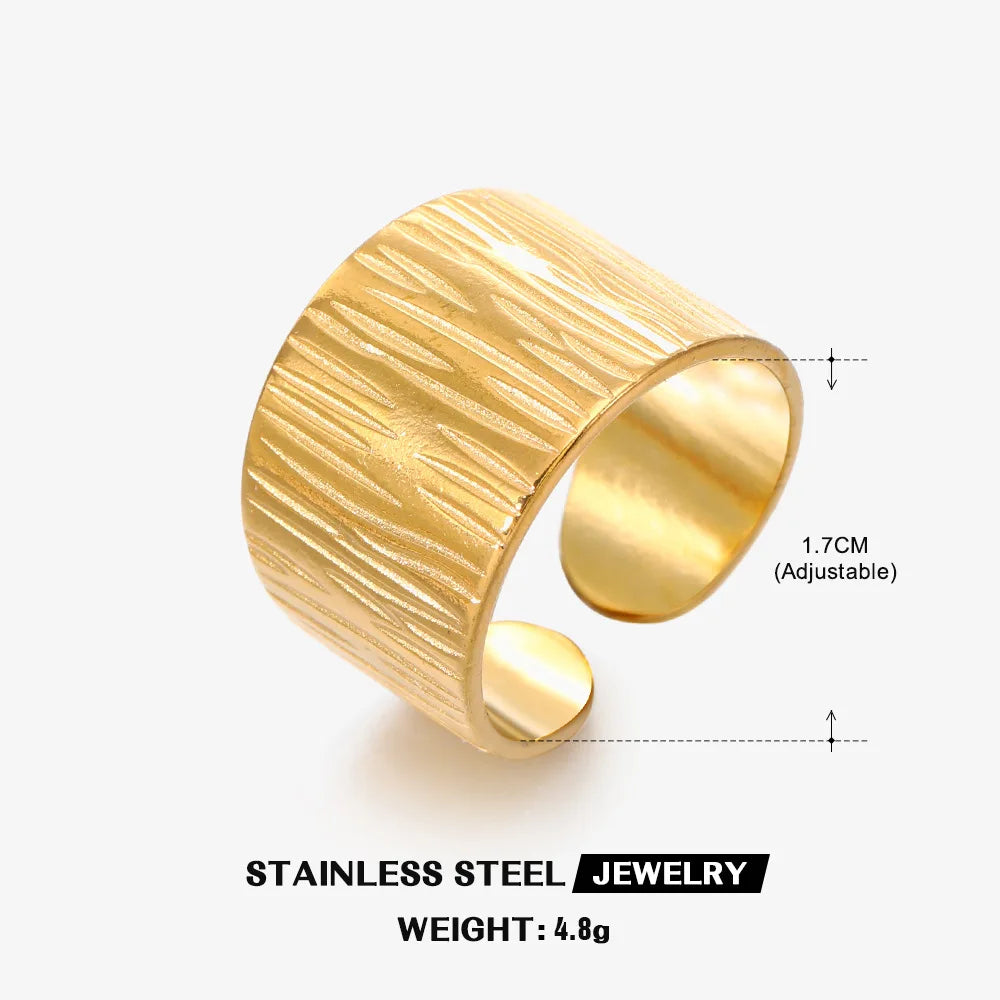 Stainless Steel Wide Geometric Ring - Punk Style Wedding Band