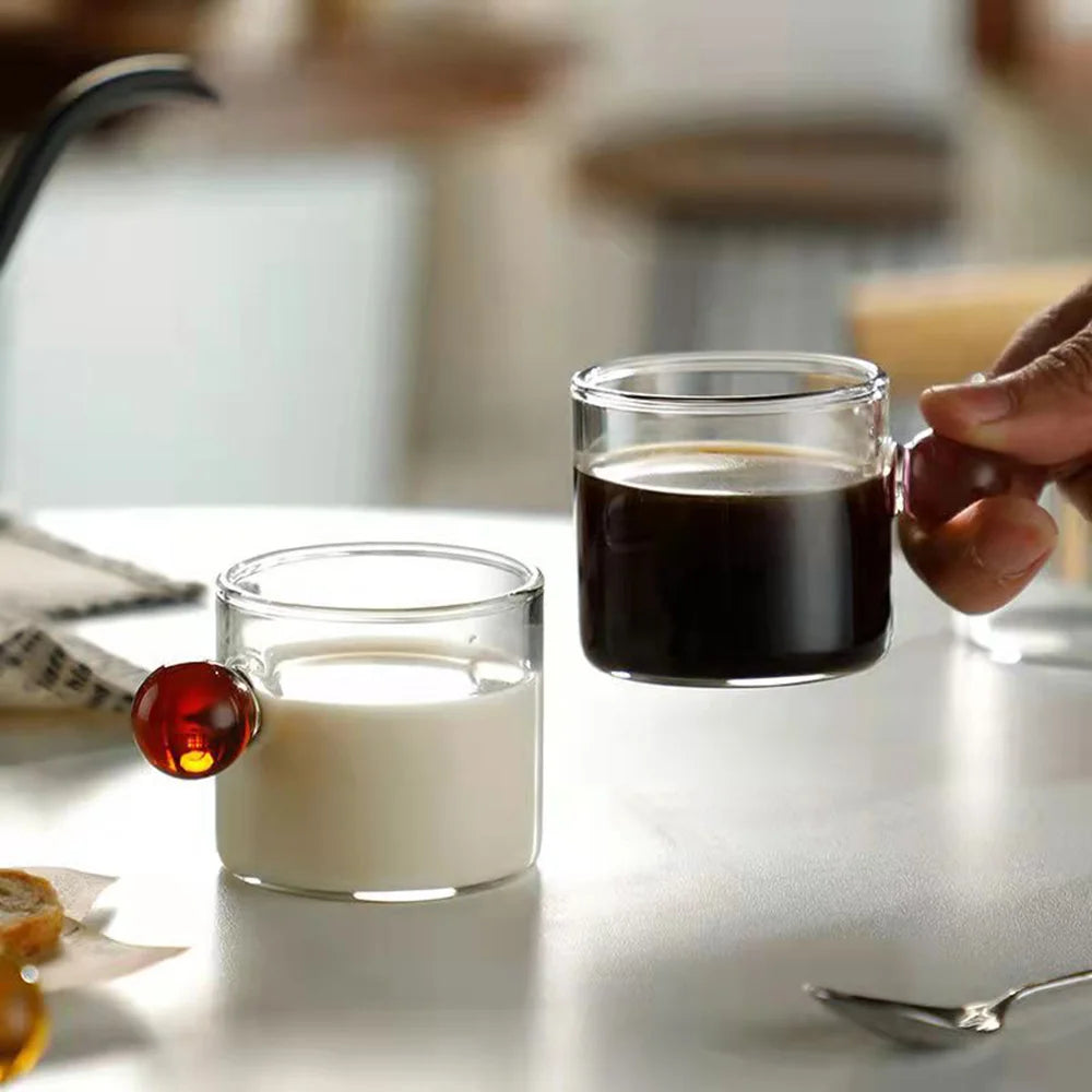 110ML Glass Cup Heat Resistant Espresso Cup Milk Sauce Jug Glass Ball Handle Teacup Wine Beer Glass Breakfast Cup Drinkware