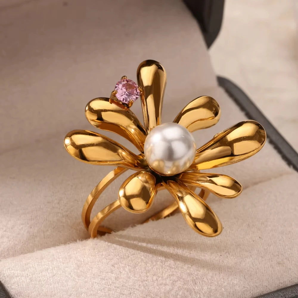 Stainless Steel Zircon Ring - Adjustable Evil Eye Geometric Design