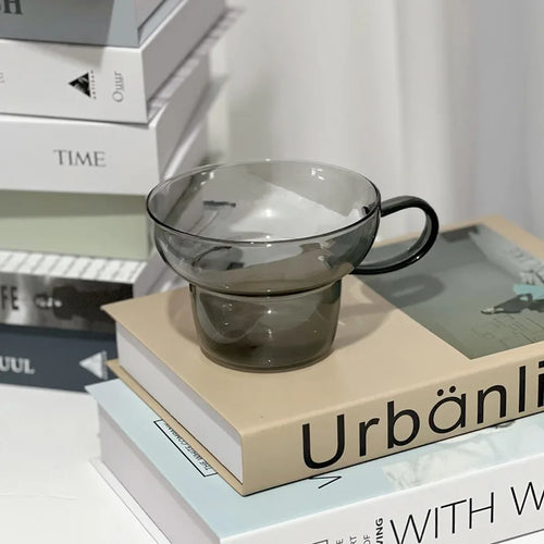 1 Piece 400ml Transparent Teal Grey Colored Heat-resistant Glass Mug Cup Wide-mouth Mug Milk Coffee Tea Cup With Handle