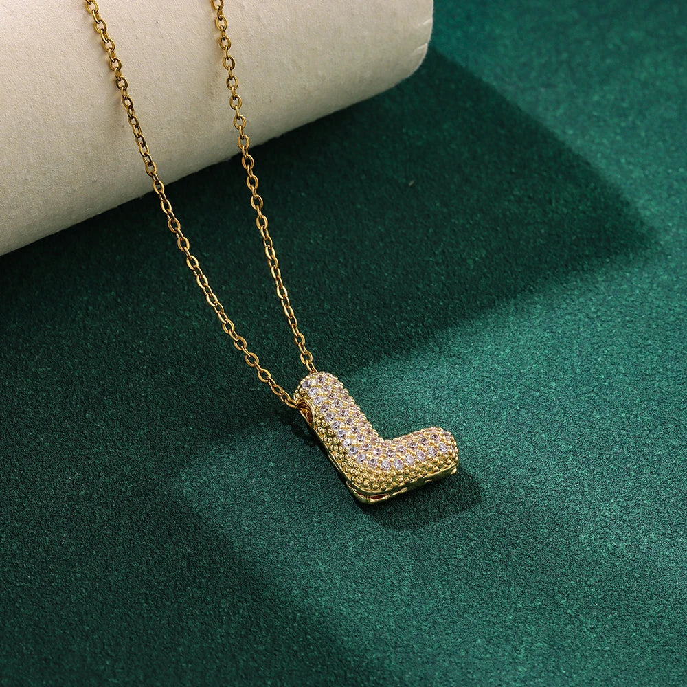New Trendy Zircon Crystal 26 English Letters Necklaces For Women Female Fashion Stainless Steel Choker Chain Jewelry Wholesale