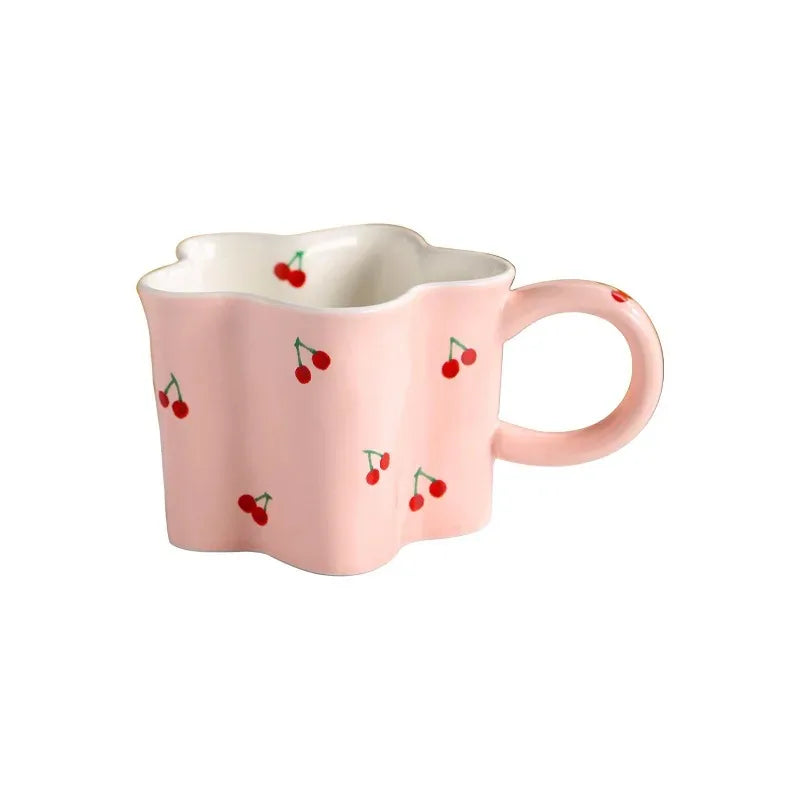 Hand Painted Cherry Mug - Pink Ceramic Coffee Cup Gift