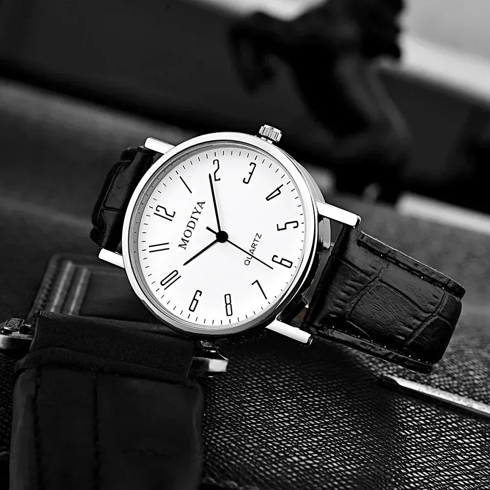 Men's Business Leather Strap Watch - Luxury Quartz Wristwatch