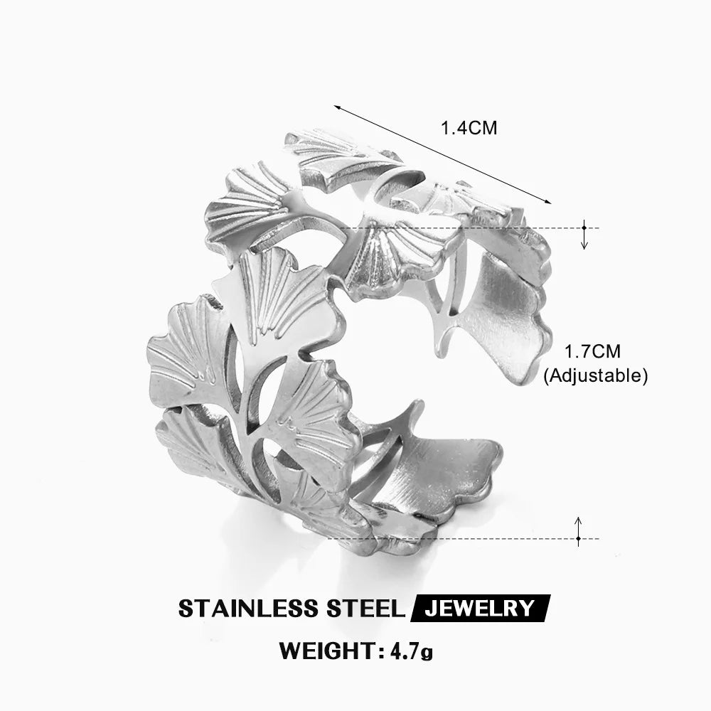Stainless Steel Wide Geometric Ring - Punk Style Wedding Band