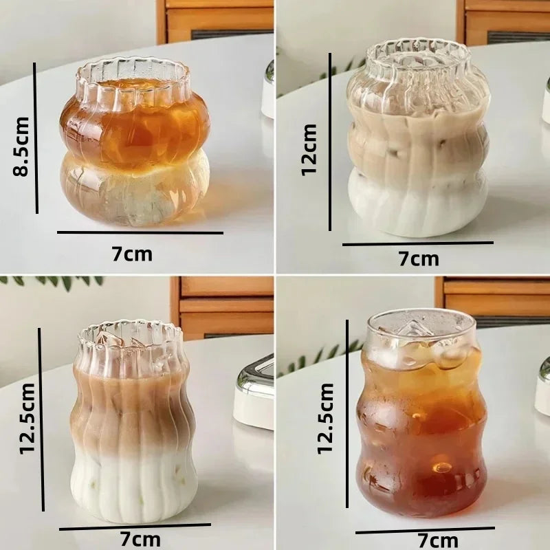 Ins Glass Cup Heat-resistant Tumbler Drinkware Transparent Tea Juice Milk Coffee Mug Home Water Glasses Stripe Mug 410/530ml