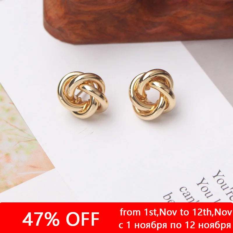 Tiny Gold Stud Earrings - Small Twist Round Fashion Jewelry