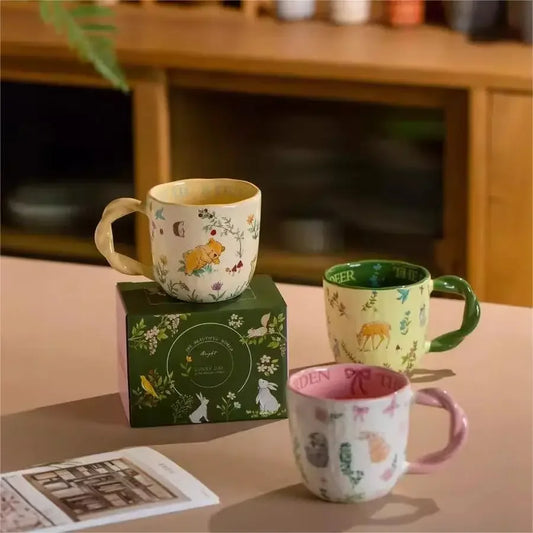 Forest Series Cartoon Ceramic Mug Creative Fried Dough Twists Handle Cartoon Coffee Cup