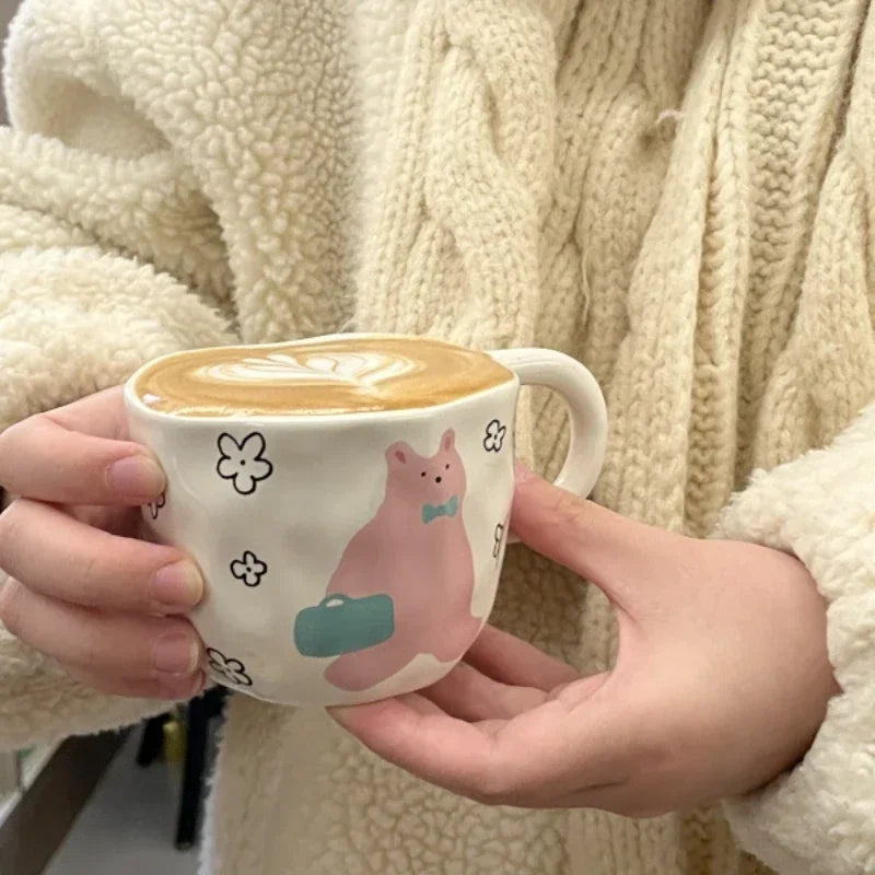 250ml Hand Pinched Flower Ceramic Mug - Korean Style Coffee Cup