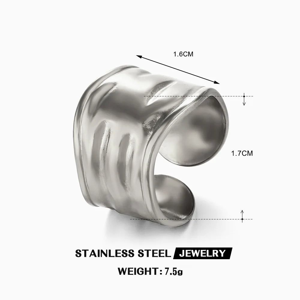Stainless Steel Wide Geometric Ring - Punk Style Wedding Band