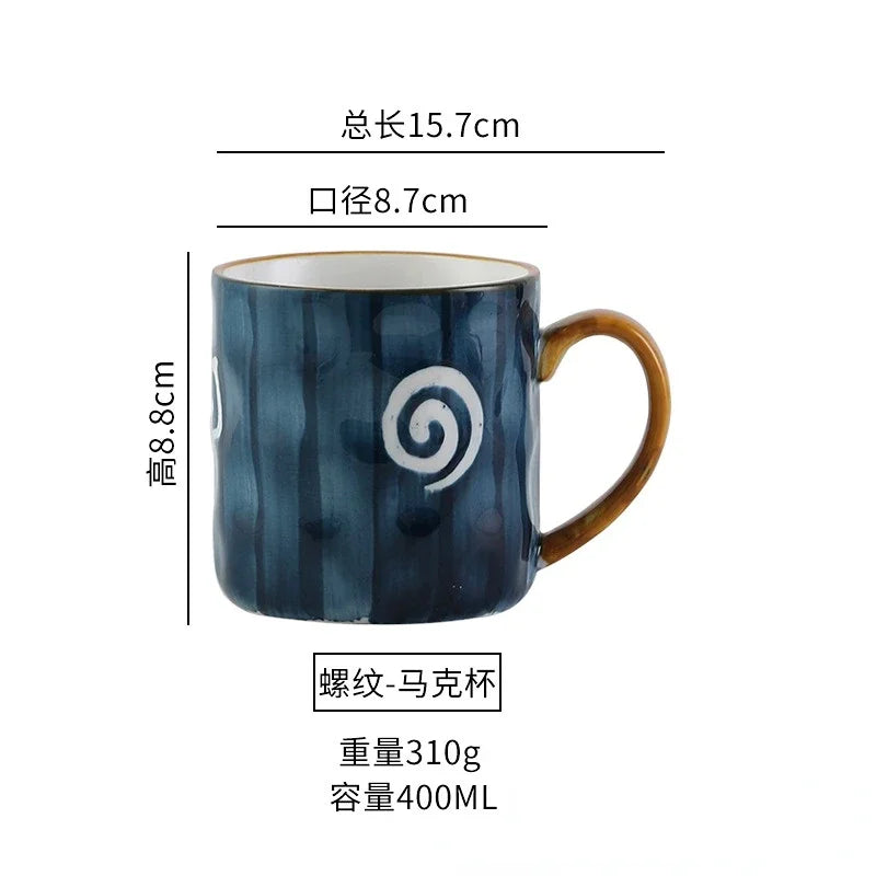 Japanese Hand-Painted Ceramic Mug with Lid & Spoon - Office Coffee Cup