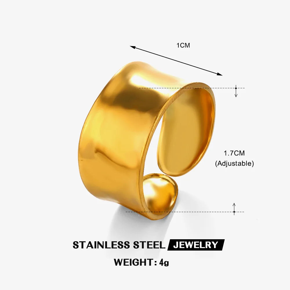 Stainless Steel Wide Geometric Ring - Punk Style Wedding Band