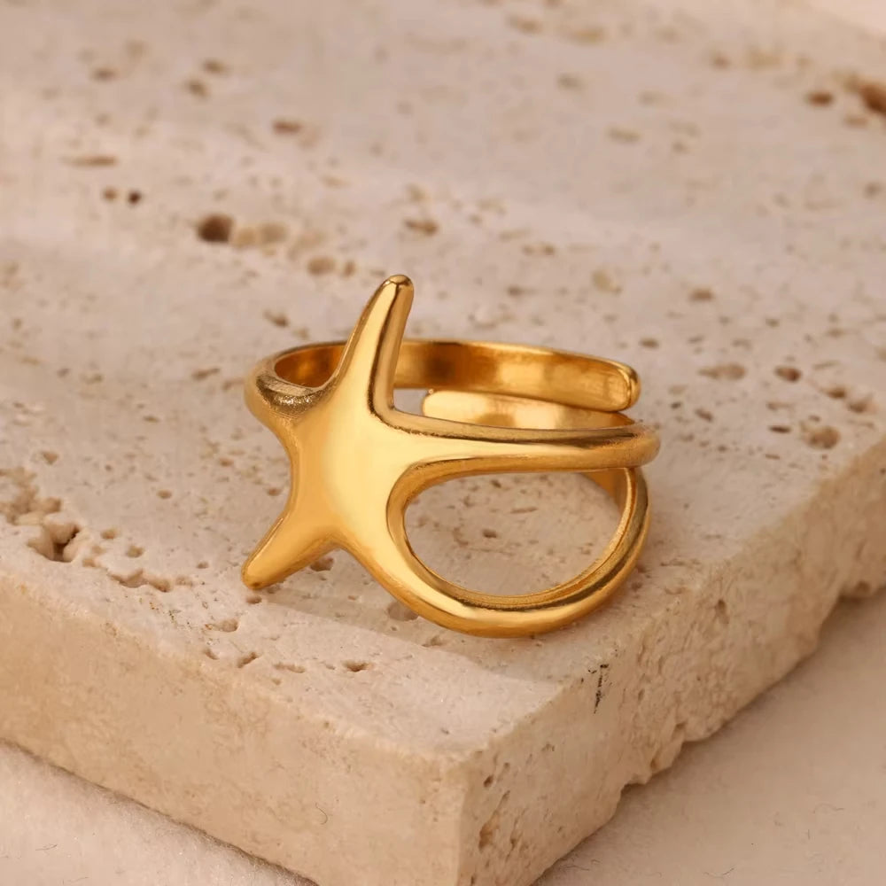 Stainless Steel Zircon Ring - Adjustable Evil Eye Geometric Design