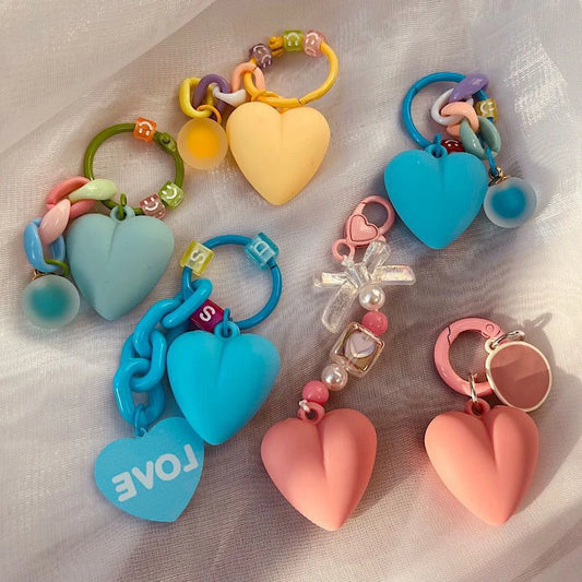 Acrylic Colorful Heart-shaped Chain Hangings Keychain Women's Bag Charms Candy Color Bowknot Phone Straps Pendant Accessories