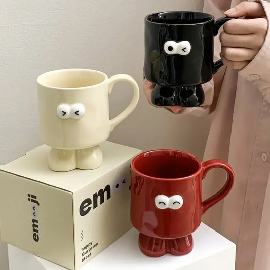 Interesting Big Eyed Ceramic Mug, Cute Red Black and White Coffee Mugs, Office Breakfast Birthday Gift Teacup, Couple Water Cups
