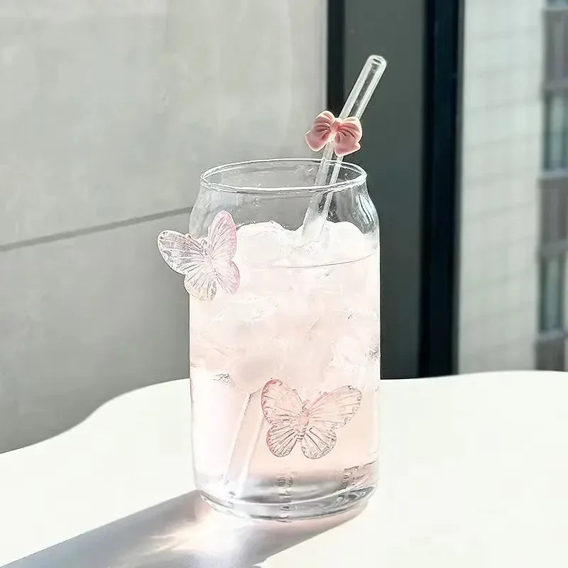 Bow Shaped Glass Water Cup - Cute Milk Coffee Cup