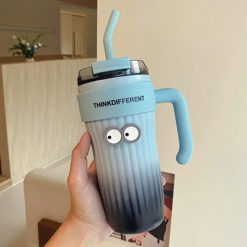 860ml Large Outdoor Thermal Tumbler with Straw - Car Cup Holder Size