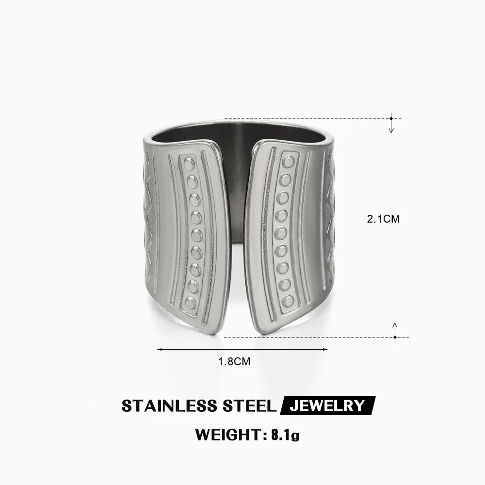 Stainless Steel Wide Geometric Ring - Punk Style Wedding Band