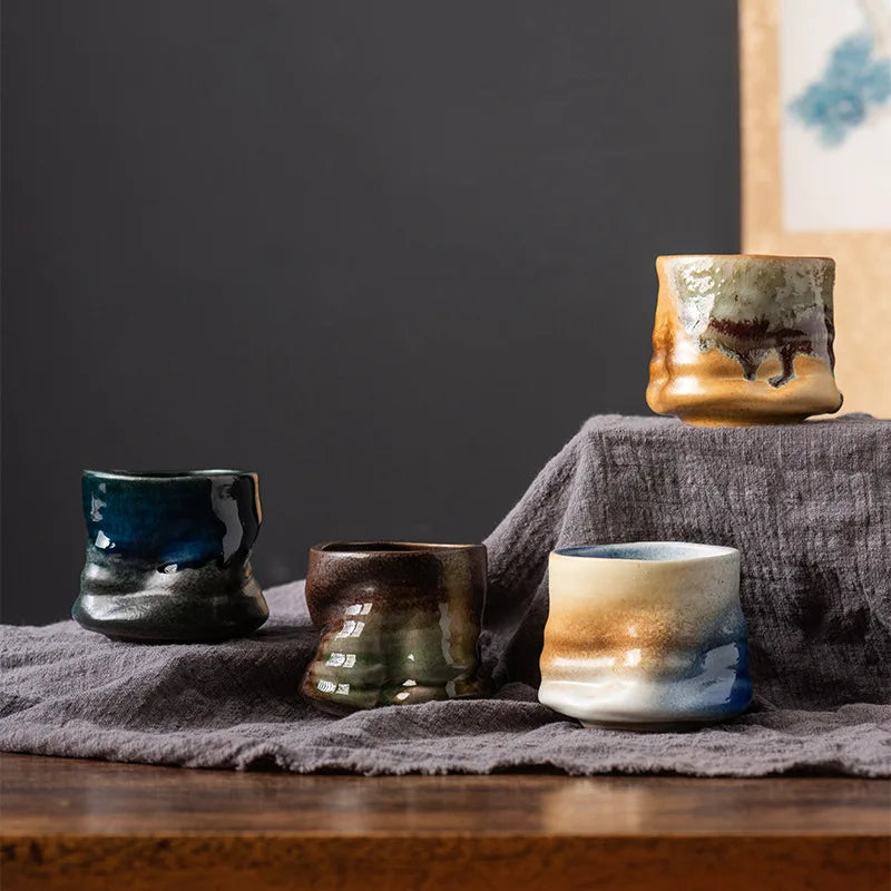 Coarse pottery change coffee cup different line creative hand pinch high appearance level ceramic cup retro household water cup
