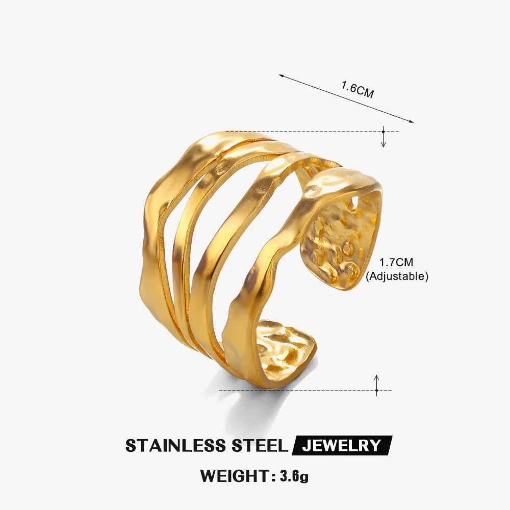 Stainless Steel Wide Geometric Ring - Punk Style Wedding Band
